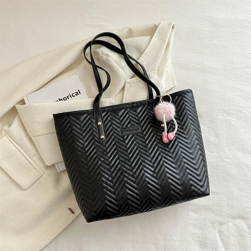 Water Corrugated Stitching Tote Bag for Women's Bag New Simple Large Capacity Shoulder Bag Solid Color Niche Handbag