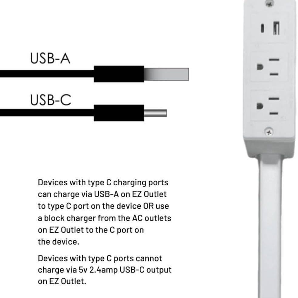 Удлинитель-сетевой фильтр 27,56 дюйма с портами USB-A, USB-C и 2 розетками переменного тока