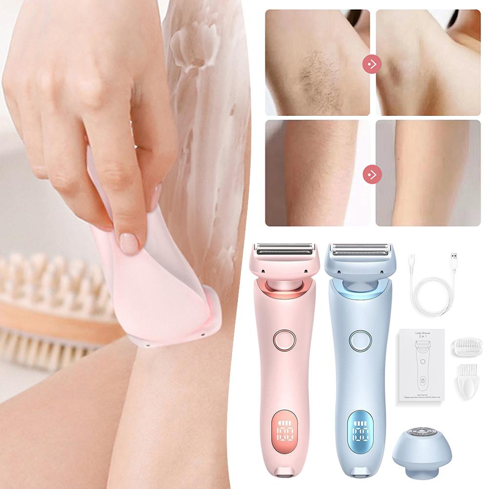 2-in-1 Bikini & Body Trimmer - Women's IPX7 Waterproof Electric Shaver for Face Underarms Legs, Painless Hair Removal Kit