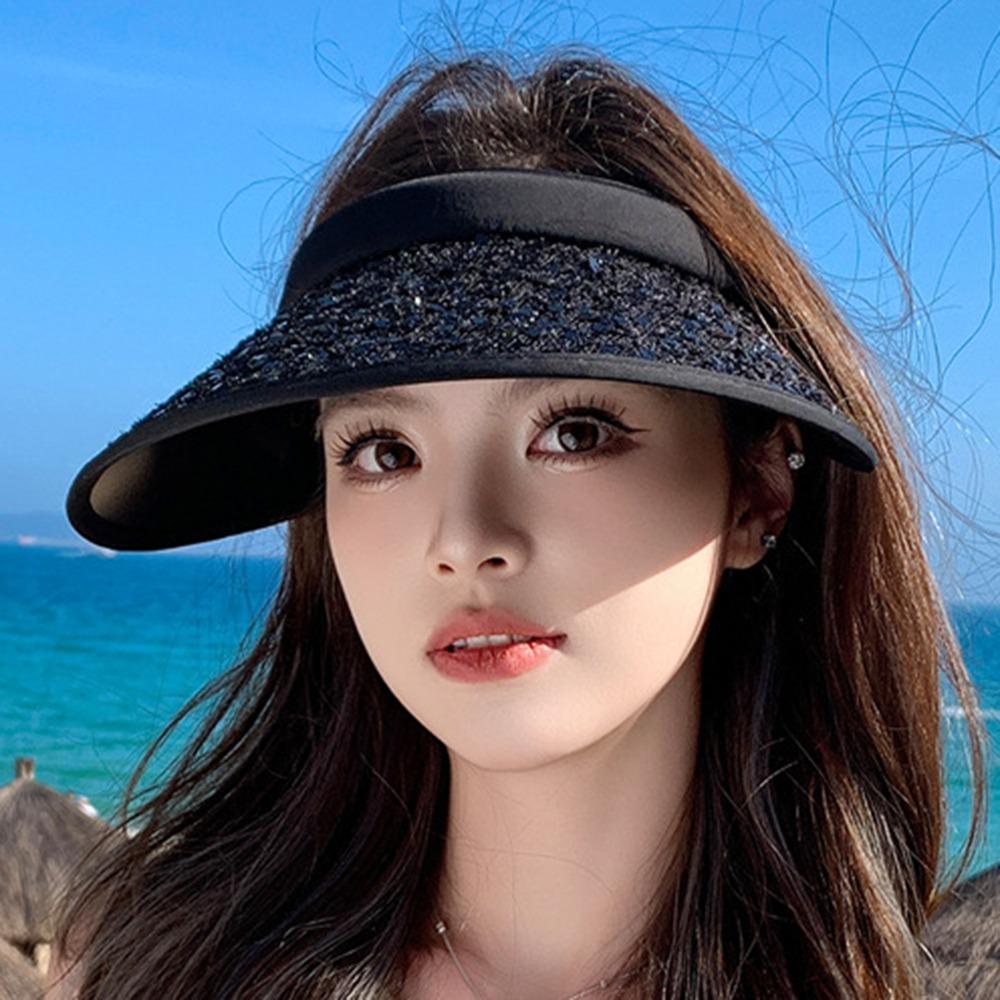 Shiny Empty Top Cap Summer Visor Cap Simple Sequin Sun Hat Women