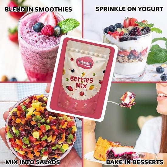 Fabeato 9-в-1 Premium Berries Mix 200 г | Богат антиоксидантами | Хороший источник пищевых волокон | Сушеная клюква, черная смородина, клубника, ягоды годжи