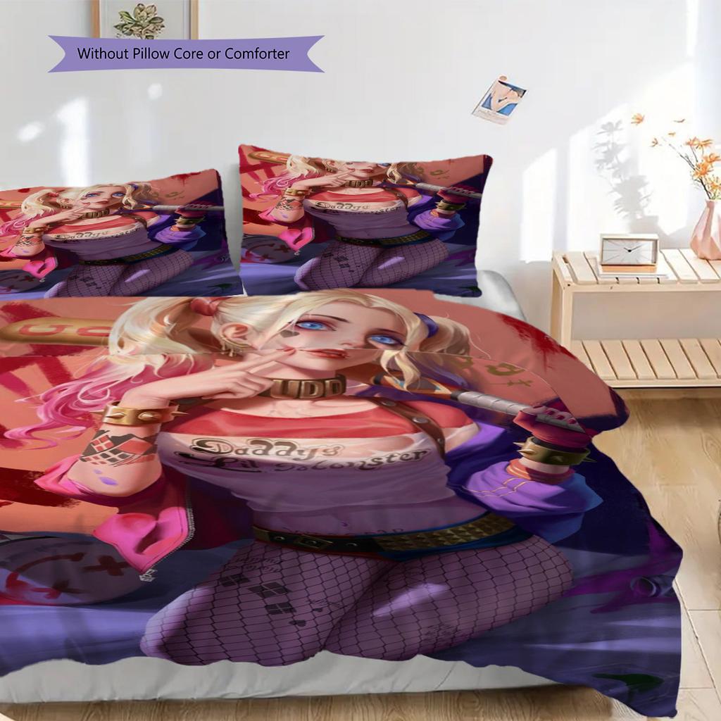 Harley Quinn Queen Hearts Bedding 1 Duvet Cover 2 Pillowcase Without Core Duvet Cover And Pillowcase Bedding Set Soft And Comfortable