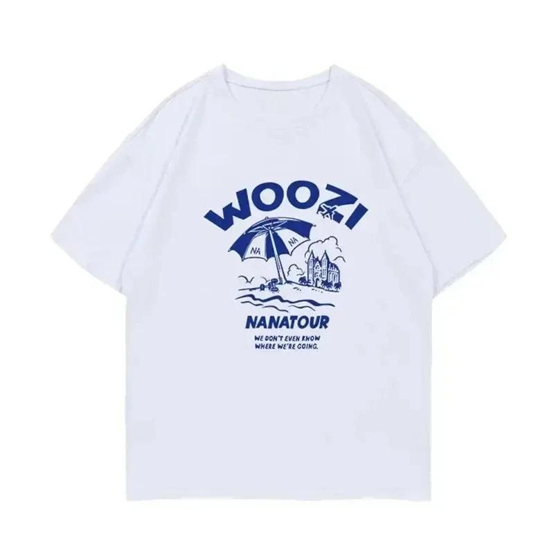Летняя простая белая футболка с коротким рукавом с буквенным принтом Kpop Nanatour Femme S.Coups Jeonghan The8 Y2k, женский хлопковый топ большого размера