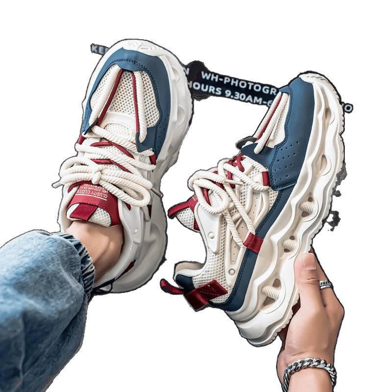 2025 весна новая сетчатая дышащая мужская обувь на шнуровке повседневная спортивная обувь молодежная на толстой подошве с увеличением роста папины модные туфли