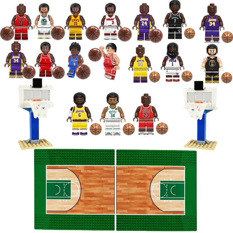 Мини-фигурки NBA из строительных блоков, сцена с баскетбольным кольцом, игрушка