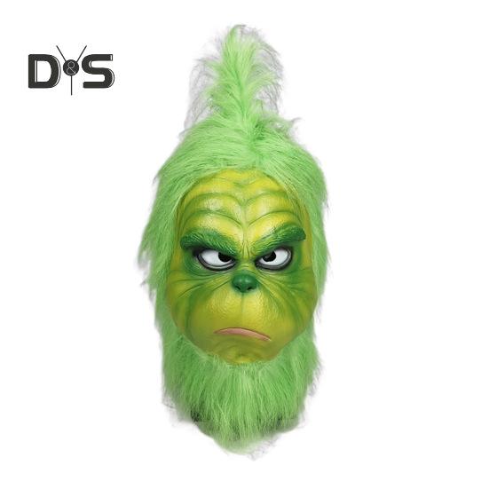 Christmas Face Cushion Realistic Latex Green Head Cover Santa Claus Cosplay Costume Christmas Party Accessories for Adults Teens