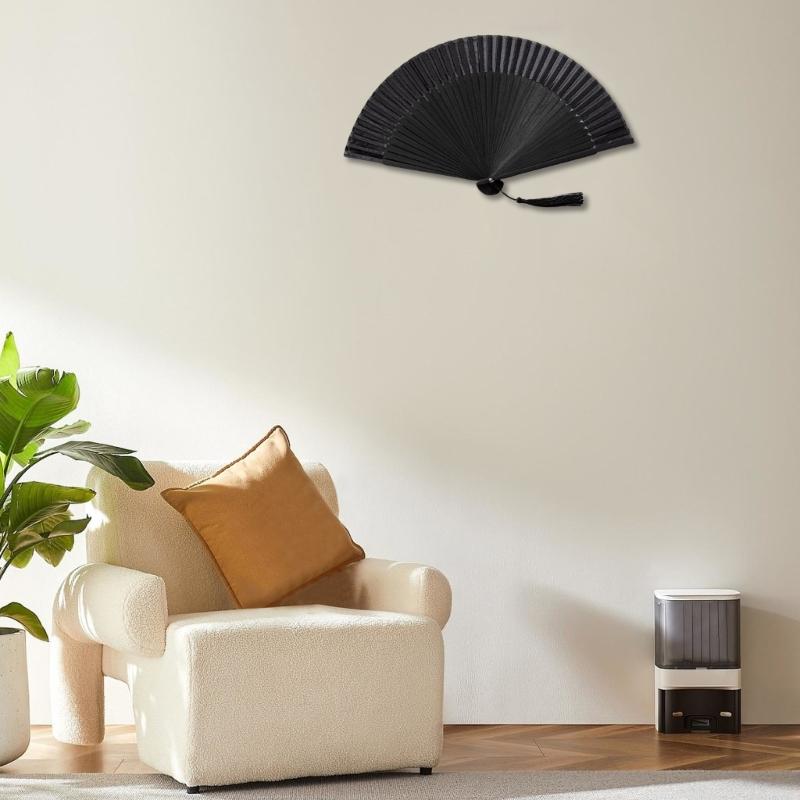 Складной черный веер Складной ручной веер для женского наряда Женский бамбуковый ручной веер Идеально подходит для вечеринок, свадеб и украшений