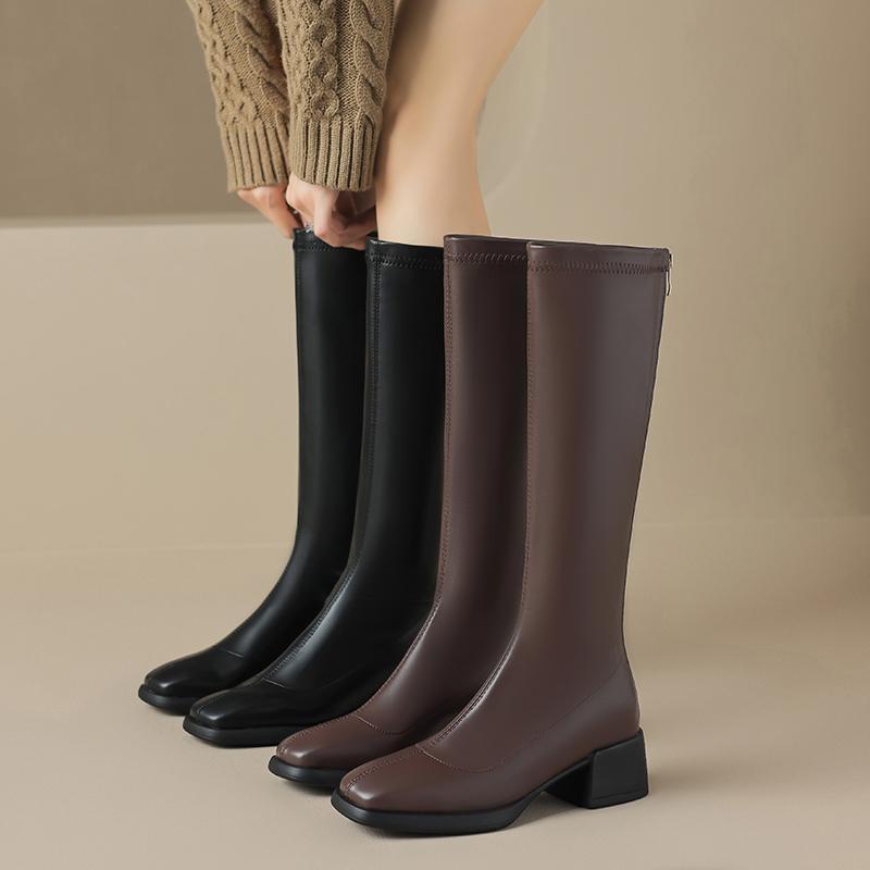 Женские сапоги на высоком каблуке, модные осенне-зимние однотонные рыцарские сапоги оверсайз на толстом каблуке