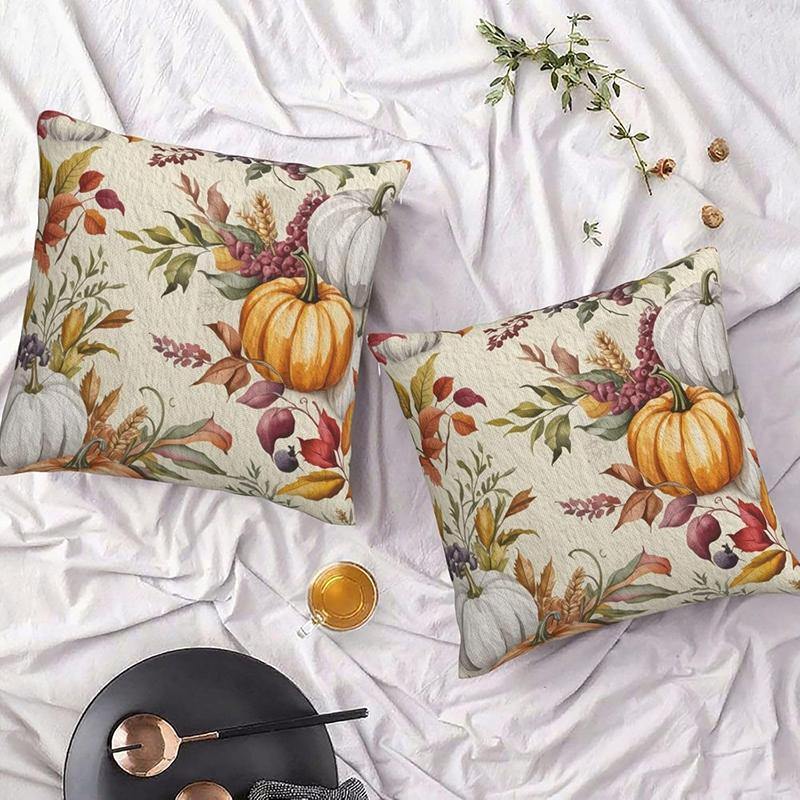 Halloween Throw Pillow Cover with Cat, Skull & Ghost Patterns - "Trick or Treat" Decor for Sofa