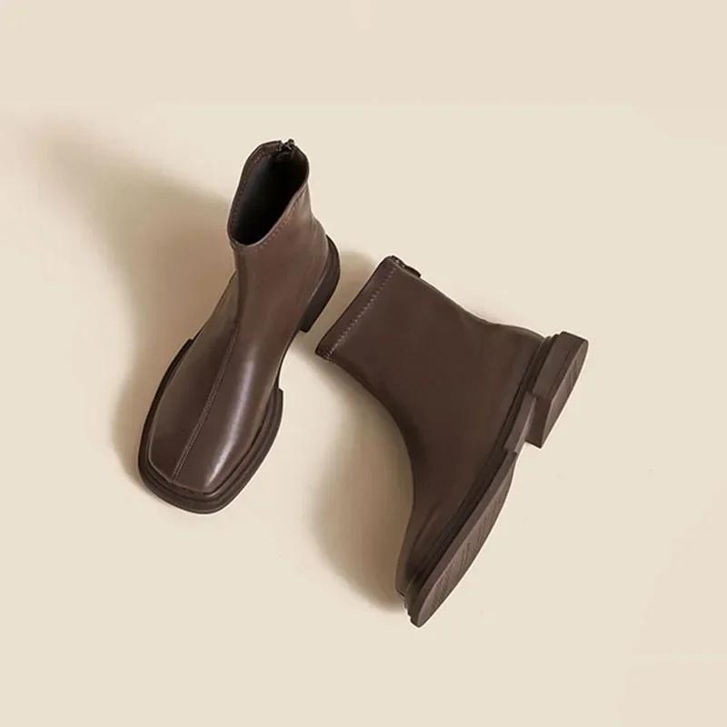 Британия Ретро Квадратный носок Ботильоны Роскошные Модные Ботинки Челси Новые Низкие Каблуки Платформа Женская Обувь Botas De Mujer