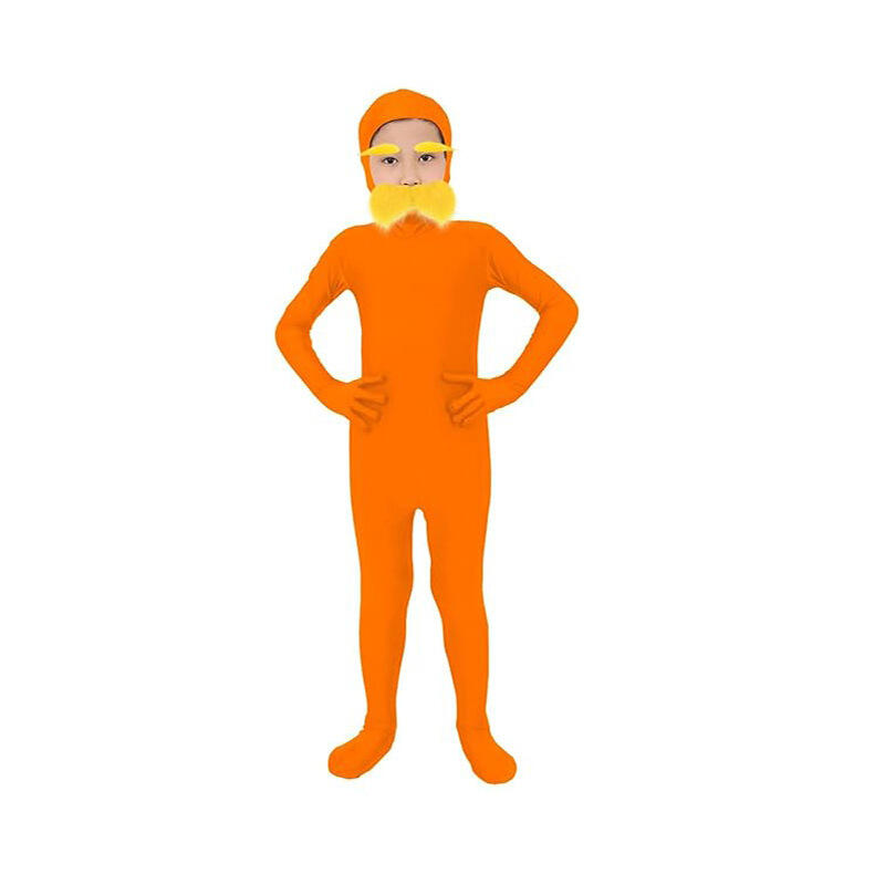 Оранжевый Zentai Боди для Мужчин Женщин Косплей Костюм Комбинезон Хэллоуин Вечеринка Желтые Усы и Брови Наряд
