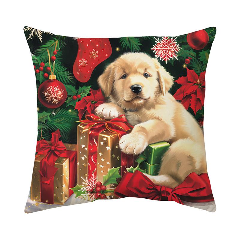 Рождественская милая серия с домашними животными, напечатанные наволочки для подушек, супермягкий короткий плюш с принтом, декоративные наволочки для диванных подушек для дома