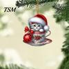 Reusable Christmas Ornaments Acrylic Teacup Cat Hanging Cute Cartoon Ornament Charming Festive Decorations 2D Flat Car Mirror Charm for Tree