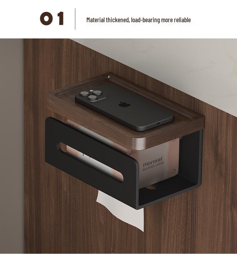 Самоклеящийся держатель для бумажных полотенец из черного ореха и настенный диспенсер для салфеток с подставкой для мобильного телефона