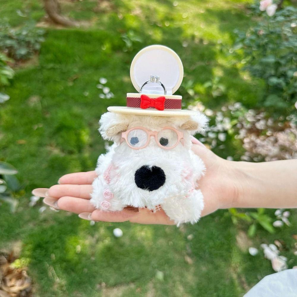 Plush Plush Puppy Doll Ring Box Display Couple Rings Holder Engagement Ring Box Jewelry Organizer
