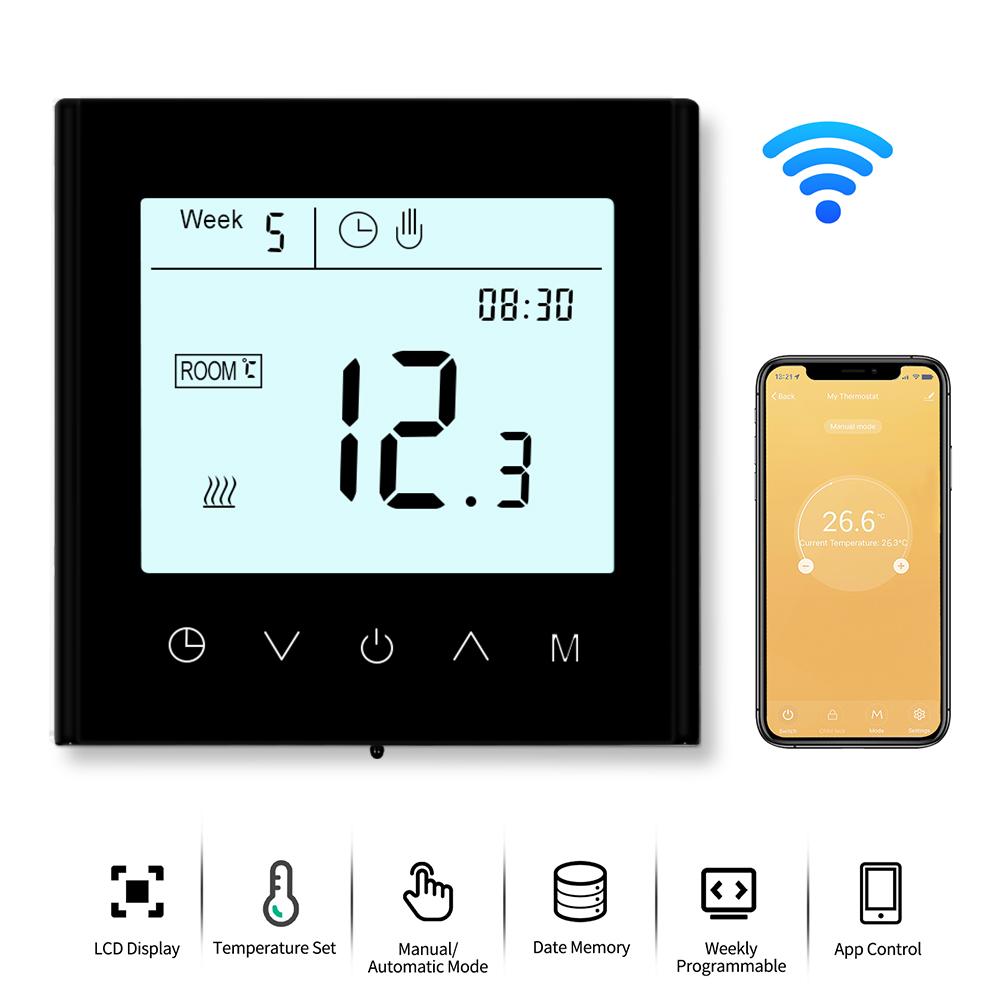 Термостат с сенсорным экраном Tuya Smart WiFi контроллер температуры для электрического/водяного/газового котла 16A 3A работает с Google Home