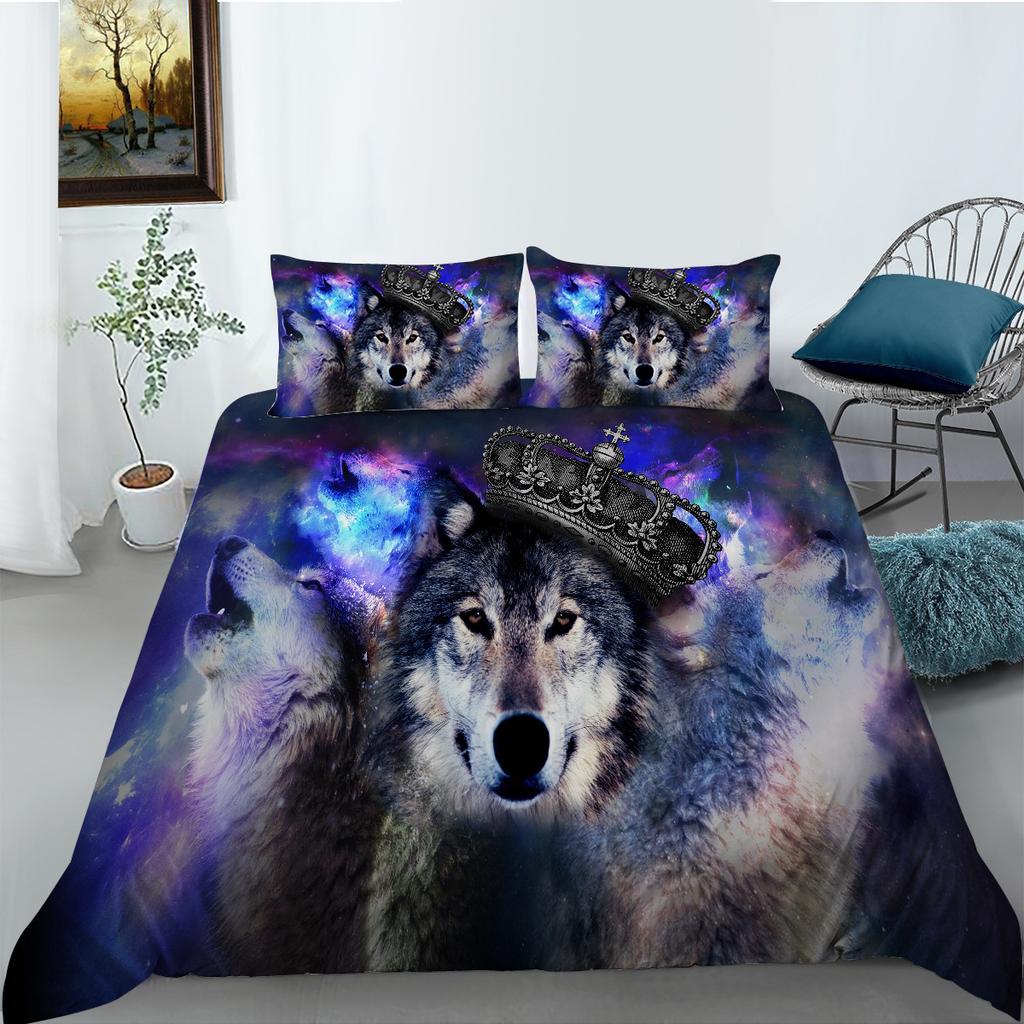 Bedding Two- Or Three-Piece Polyester Ferocious Wolf Digital Print