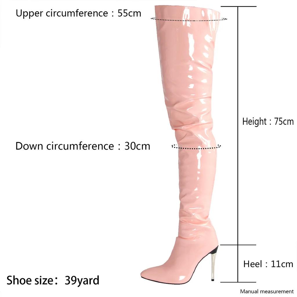 Winter New Women's Boots Sexy Pointed Side Zipper Lacquer Leather Thin High Heels Over Knee Long Boots Women Shoes