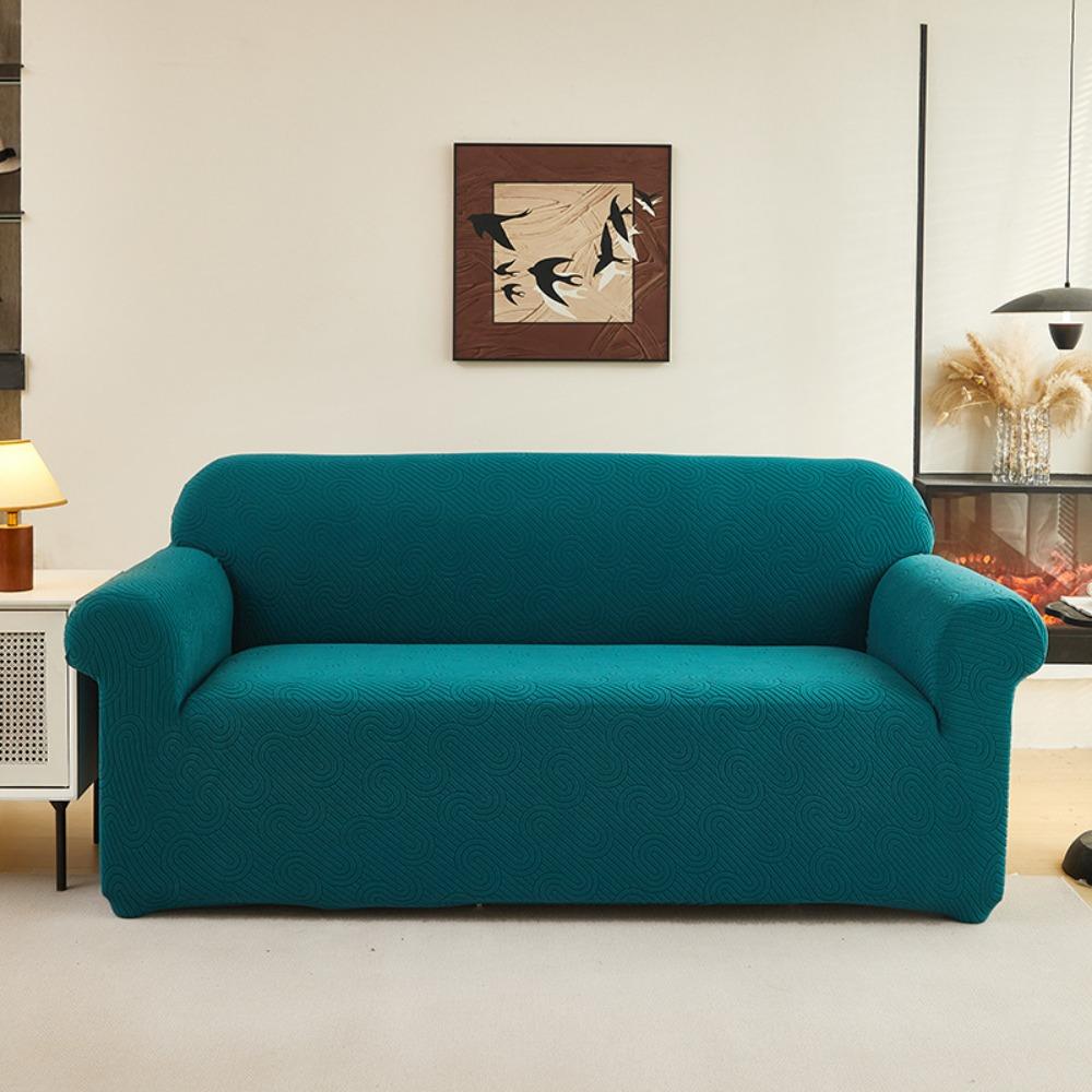 Чехол на диван стрейч жаккардовый с полным покрытием, волнистый дизайн, универсальный однотонный протектор для дивана