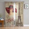Vintage Poster Paris Torn Newspaper Sheer Curtains for Living Room Transparent Tulle Window Curtain Bedroom Kitchen Veil Drapes