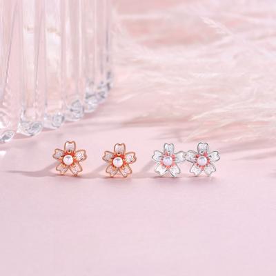 Серьги с цветущей вишней, женские серьги Mori Ins Wind Premium Sense Summer Small Fresh Sweet Flower Pearl