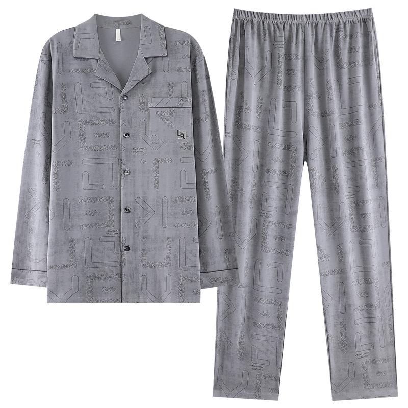 Men'S Pajamas Men'S Spring And Autumn Models, Pure Cotton Long-Sleeved Men'S Autumn Cotton Loungewear Set