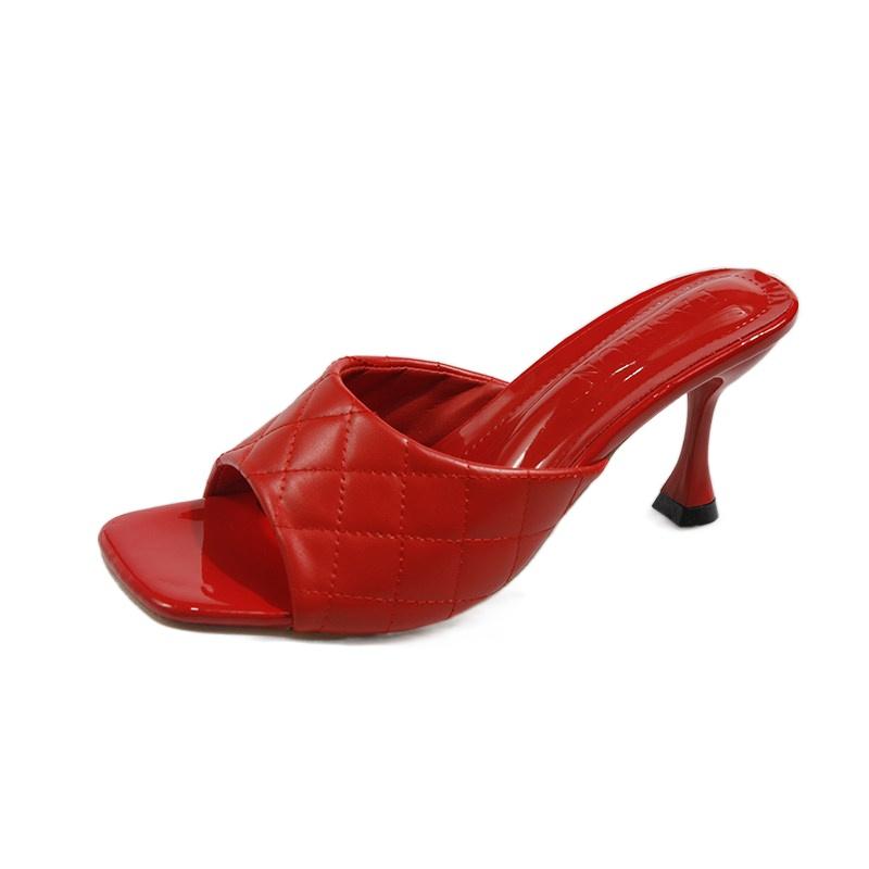 Дизайнерские женские тапочки, элегантные сандалии с квадратным носком, тонкие высокие каблуки, летняя пляжная обувь, гладиаторские сандалии 6,5 см для женщин