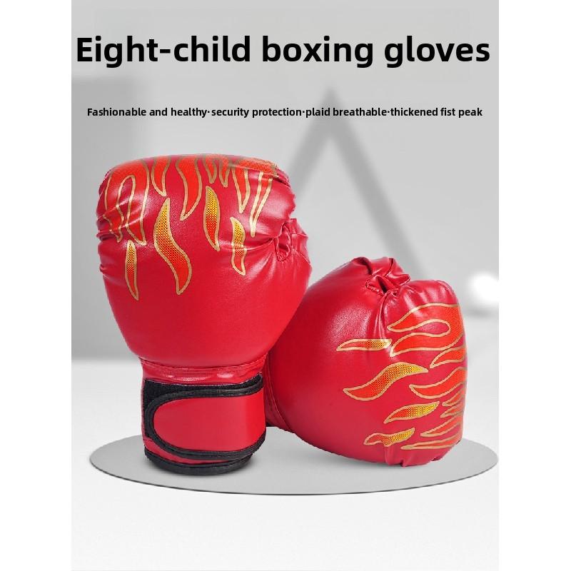 Tiger Flame Print Kids Boxing Gloves Pu Fabric For Children And Youth With Safety Features For Boxing And Sparring