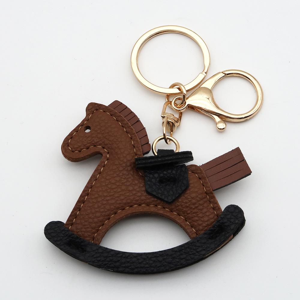 TikTok Trendy Leather Horse Keychain Pendant - Cartoon Rocking Horse Bag Charm