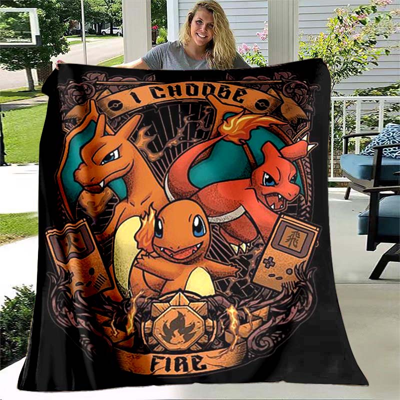 Charizard Evolution Printed Blanket Fashion Cartoon Fleece Blanket Warm Comfortable Home Travel Blanket