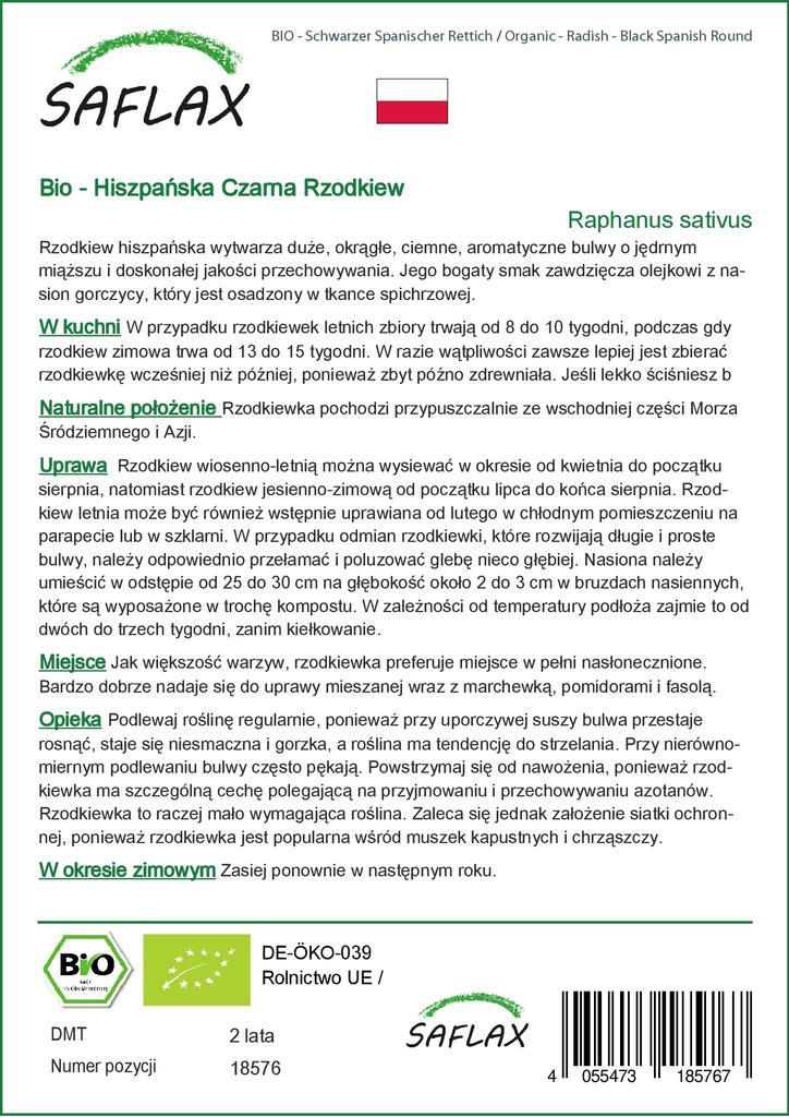 SAFLAX Сад в сумке - Органический - Редис - Черный испанский круглый - 100 семян - С субстратом в подходящем стоячем мешке - Raphanus sativus