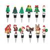 PVC Christmas Wine Stopper, Green Christmas Tree, Snowman Cane, Sugar Deer, Santa Claus Wreath, Red Wine Stopper, Glass Bottle Y