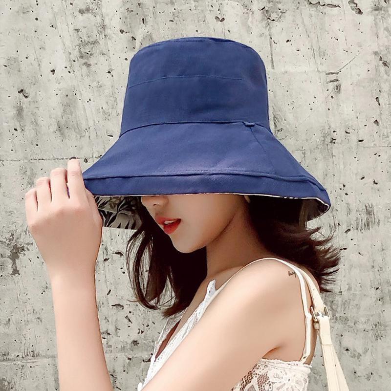 Wide Brim Cotton Summer Hat Women Packable Reversible Floral Bucket Hat UV Sun Protection Wide Brim Summer Beach Cap Double Sided Floppy Sun Hats