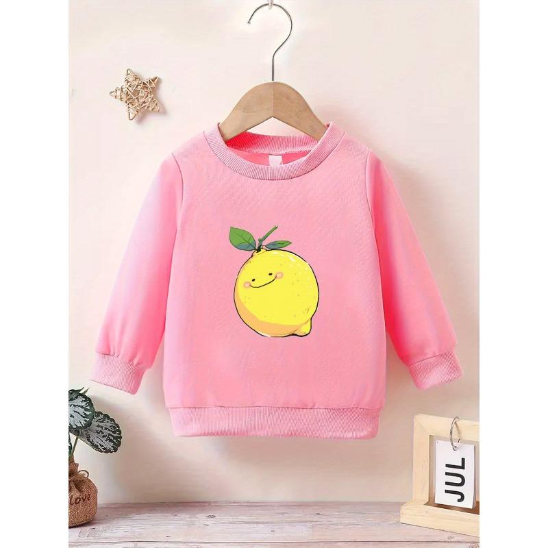 Cute cartoon print pattern, comfortable and simple spring and autumn versatile baby round neck hoodie for baby girls