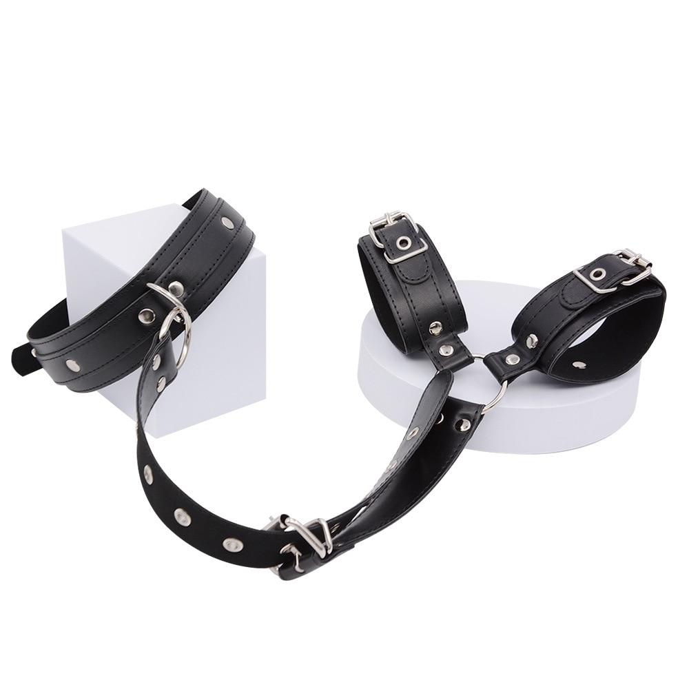Sexy Bondage Collar Handcuffs Training Slave Sex Toys Chastity Belt Sex Furniture BDSM PU Leather