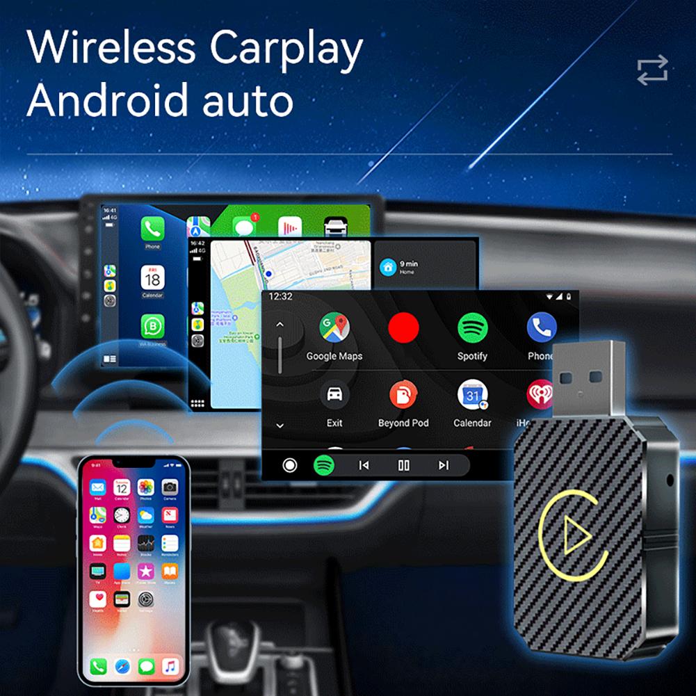 2 in 1 Wireless CarPlay Adapter&Android Mini Auto Wireless Adapter 5Ghz WiFi Type-C/USB Plug & Play Carplay Wireless Adapter
