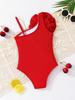 Solid color sling tube top three-dimensional flower cover one-piece swimsuit for girls new swimwear