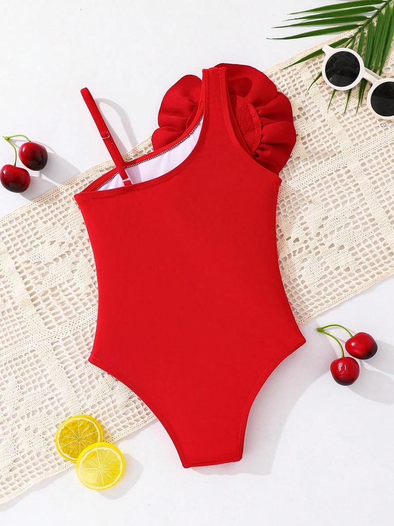 Solid color sling tube top three-dimensional flower cover one-piece swimsuit for girls new swimwear