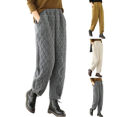 Женские однотонные хлопковые брюки с высокой талией, зимние, с хлопковой подкладкой и плотным хлопковым льном, повседневные закрытые брюки, большие размеры, свободные шаровары