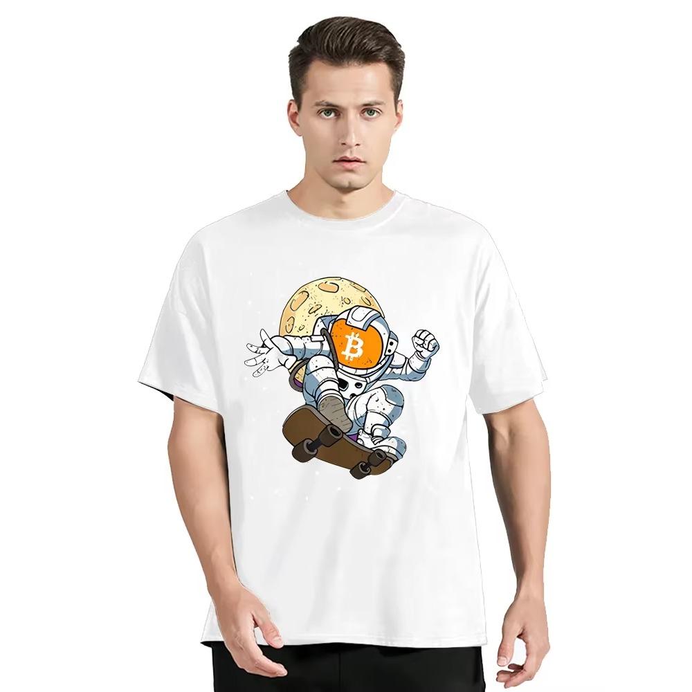 Забавная футболка с графическим принтом космонавта Хип-хоп Новая летняя мода Уличная одежда Футболка Мужская одежда Круглый вырез Свободная футболка