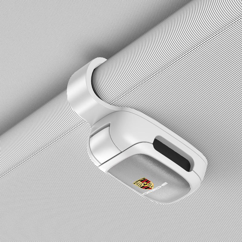 AIHQR1 Car Sun Visor Glasses Holder Sunglasses Case Eyeglasses Clip For Porsche Cayenne Panamera Macan Boxster Cayman 718 911 Sticker