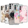 World Map Travel Phone Case For Samsung Galaxy S22 Pro S21 S20 Ultra FE S10 Lite 5G S10E S9 S8 Plus Soft TPU Black Cover