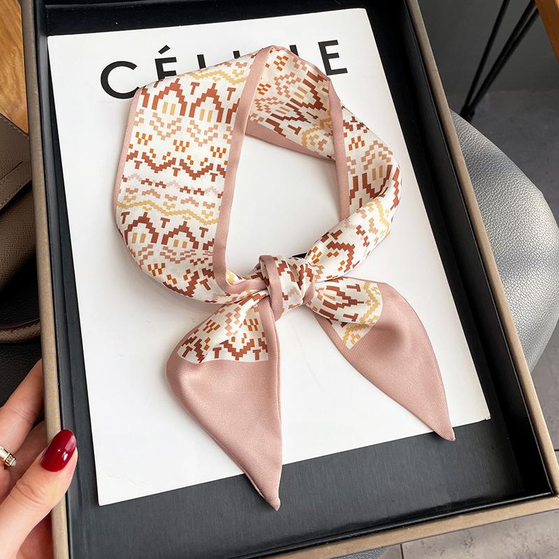 Женский длинный узкий шелковый шарф, повязка на голову, шейный галстук с принтом, роскошные брендовые аксессуары для волос, классные шарфы для девочек, лето 2021 г.