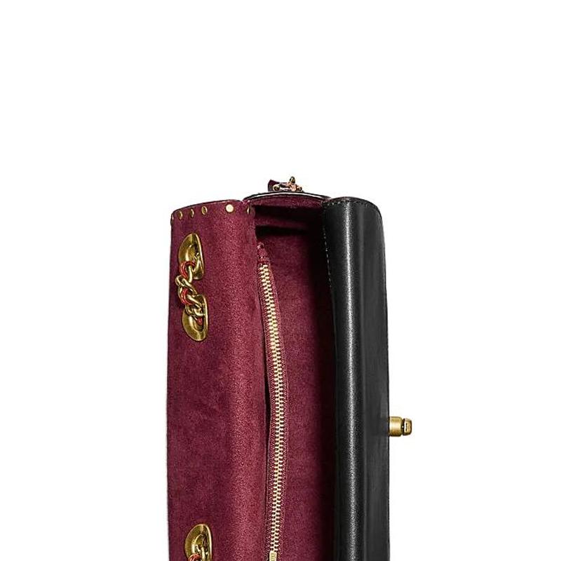 Coach Сумка через плечо Madison 24 camellia металлические заклепки украшенная замок-защелка клапан коровья кожа и змеиная кожа конверт кроссбоди среднего размера женская черная