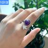 Natural Stone Round Crystal Triangle Adjustable Ring Gift for Women