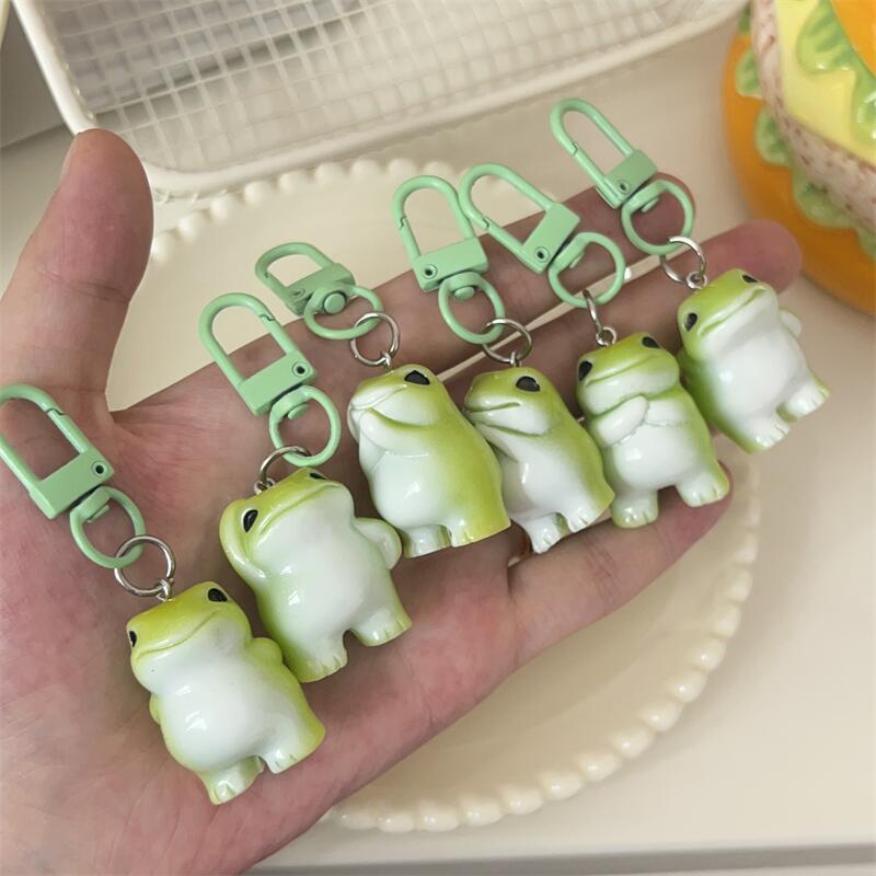 Funny Green Frog Resin Keychain 1/6Pcs Animal Charms Pendant DIY Phone Chain Bag Decor Jewelry Making Accessory