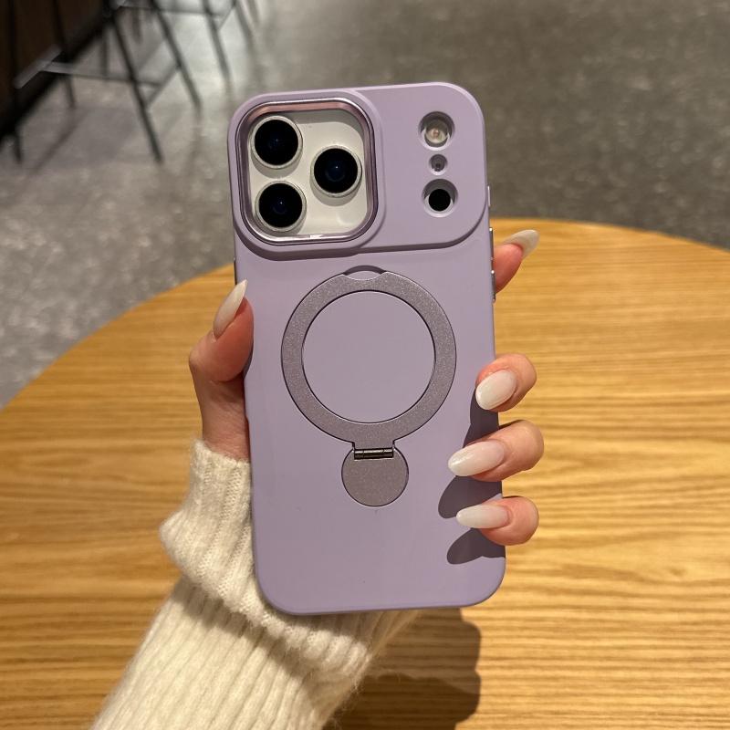 Вращающийся кронштейн Чехол для телефона Для iPhone 17 16 15 14 13 Pro Max Роскошный Жидкий силикон Для Magsafe Магнитная Металлическая крышка
