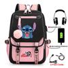 Stitch Backpack for Students Cute Cartoon Laptop Bag with USB Port Fashion Style