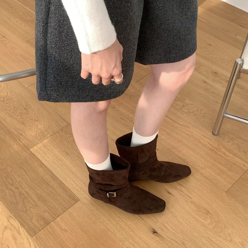 French square head simple short boots Western Martin boots Women's autumn new thick heel sleeve fashion short boots