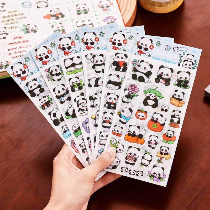 Kawai Stationery Cartoon Panda Stickers Student Cute DIY Guka Hand Account Material Girl Heart Cup Decoration School Supplies